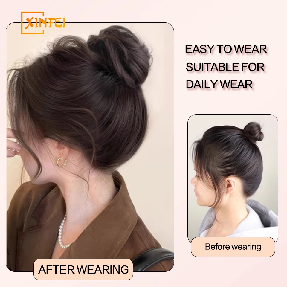 XINFEI Synthetic Bun Female Synthetic Fiber Straight Hair Circle Elastic Rope, Natural Hair Color Dark Light Hair Accessories