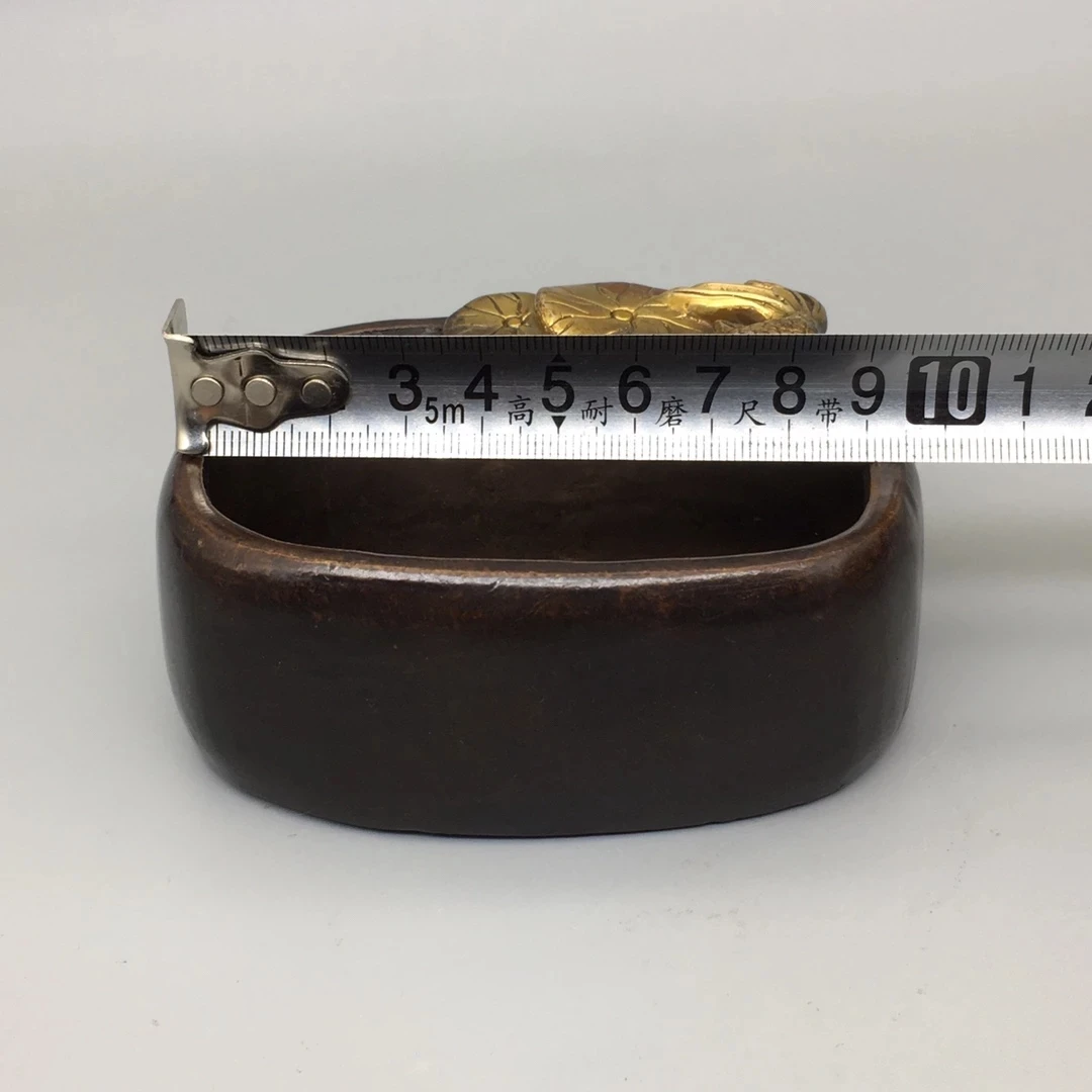 Collection Chinese High Quality Old Bronze Gilt Pot /Goldfish Ashtray, Art Decoration Metal Jar Crafts For Desk,Long 10CM