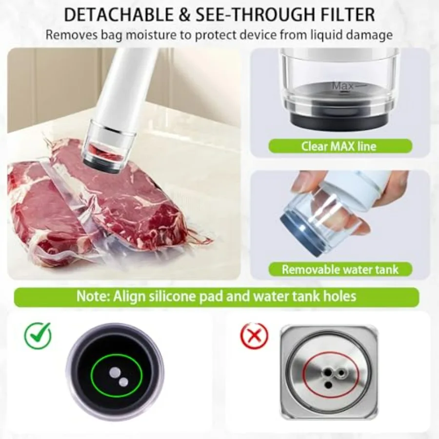 ماكينة سد الفراغات المحمولة المحمولة مع 30 كيس سدادة قابل لإعادة الاستخدام لحفظ الطعام ونضارة معرف التصميم المدمج اللاسلكي