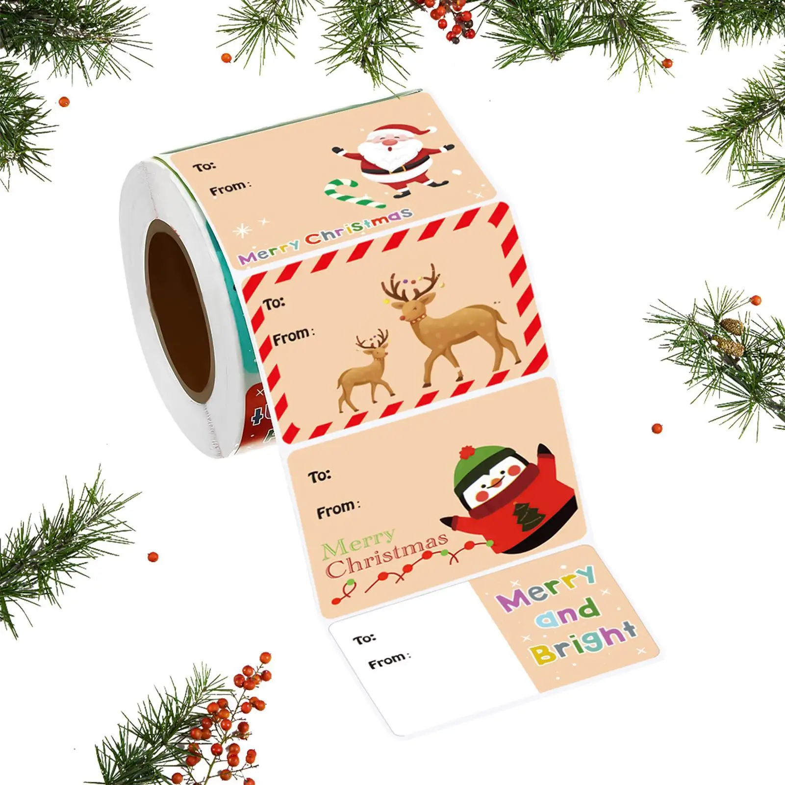 Christmas Sticker Roll For Card 500 Pieces Assorted Cartoon Patterns Portable Holiday Stickers Christmas Pattern Envelope Seals