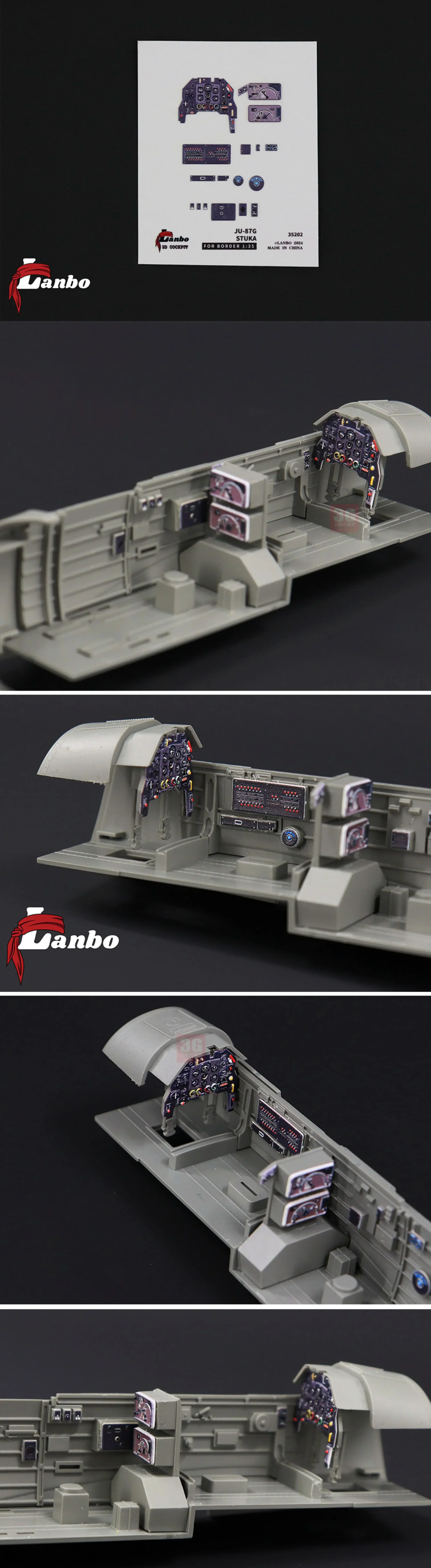 Lanbo 3D Color Cockpit Instrument 35202 JU-87G Retrofit collocazione BORDER BF-002 1/35