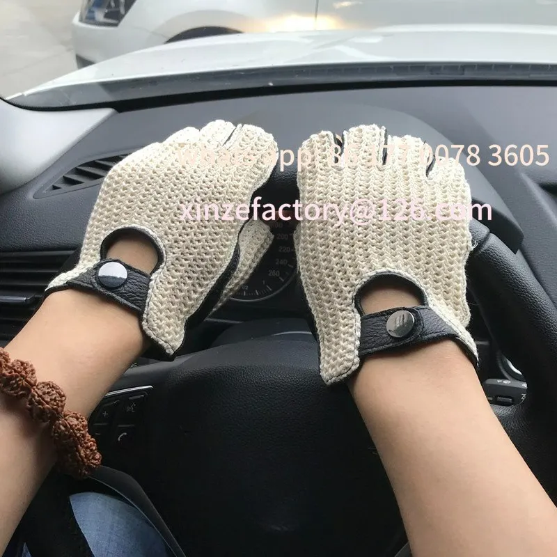 

Customizable Leather Gloves Men Chic Motorcycle Semi-Finger Goatskin Mittens Male Knitted Outdoor Cycling Riding Fingerless