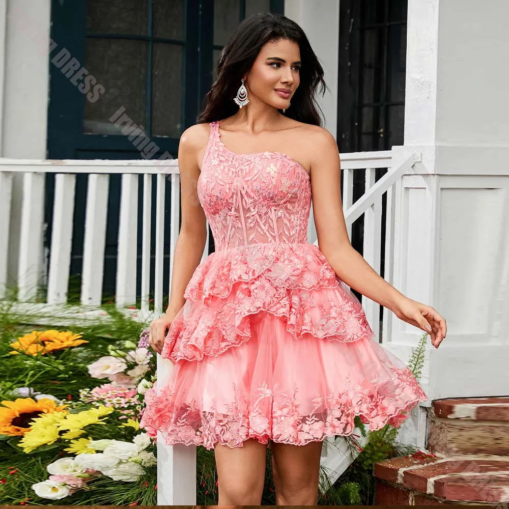 Charming Homecoming Dresses One Shoulder Sequined Applique A Line Ruffles Women's Mini Evening Party Graduation Prom Gowns 2026