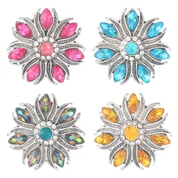 KZ3674 Beauty Rhinestone Colorful Flowers blooms elegant 18MM snap buttons fit 18mm snap bracelet snap jewelry wholesale