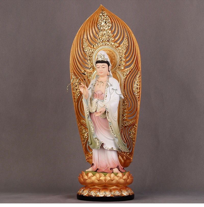 50CM large Asia Buddhism home temple Patron saint gilding Color painting Guanyin bodhisattva Buddha bless Safety Health luck