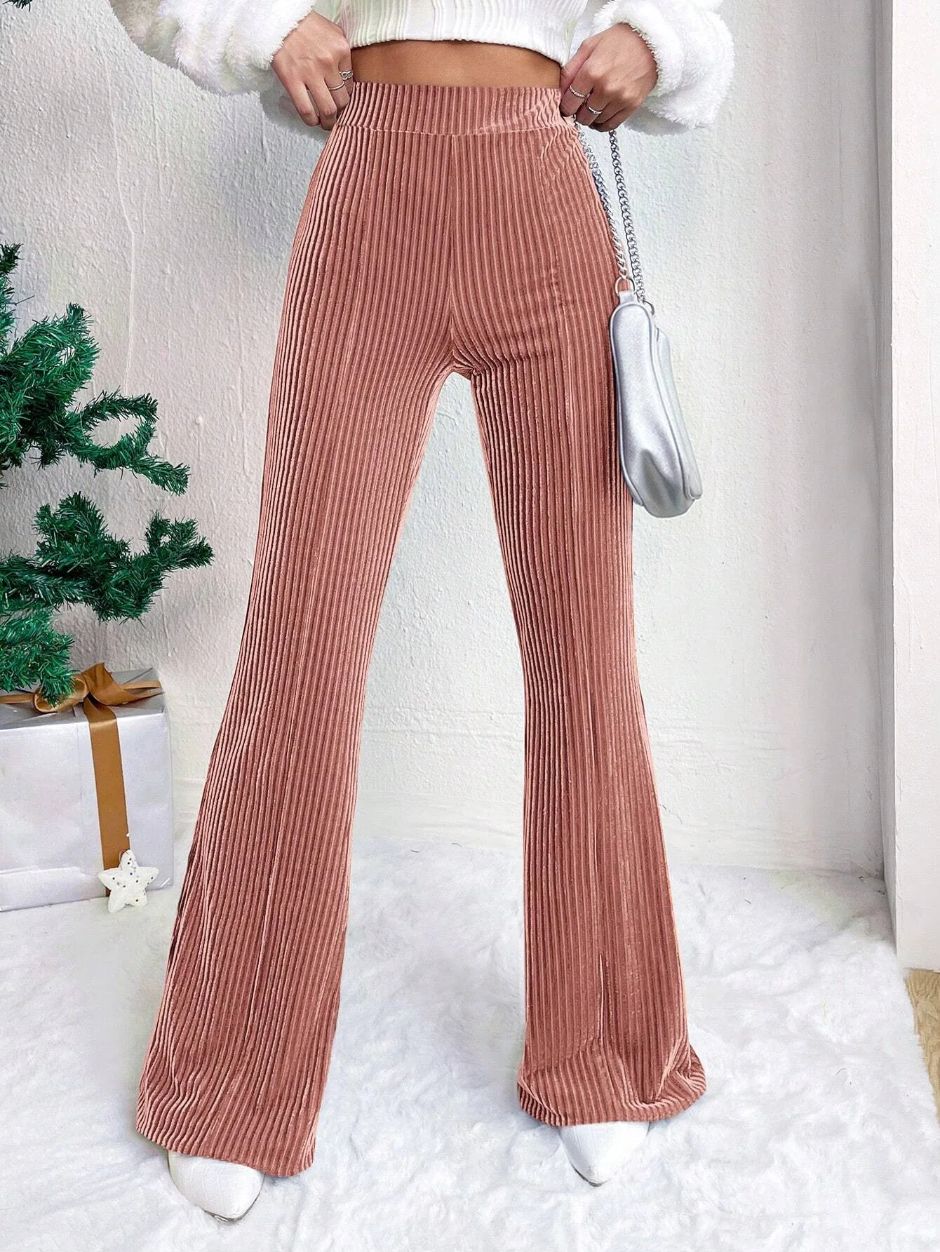 

Loose Women's Trousers Autumn Winter Solid Color High Waist Casual Threaded Commuter Style Clothes Wide Leg Trumpet Clothing