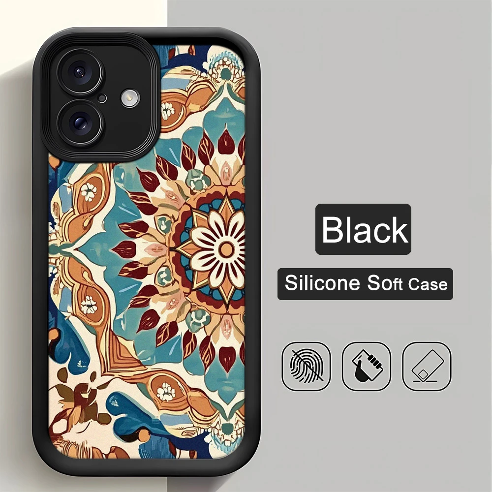 Phone Case For iPhone 11 12 13 14 15 16 17 18 Pro Max Boho Mandala Case Half Sun Vintage Print Soft Silicone Protective Cover