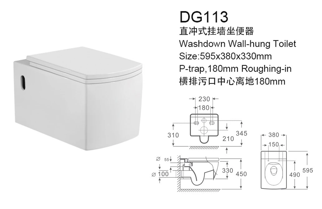 European Ceramic Sanitary Ware Rimless Wall Hung Toilet Concealed Tank Dual-Flush Soft Close Cover Seat for Home Use Wholesale