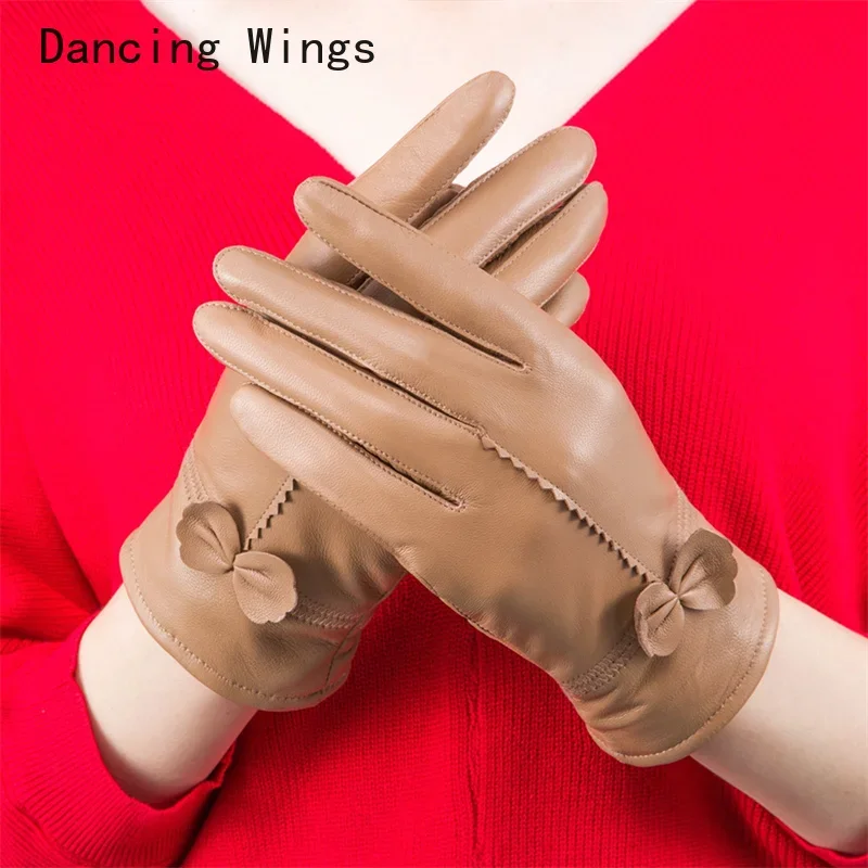 women's genuine leather gloves red sheepskin gloves autumn and winter fashion female windproof gloves