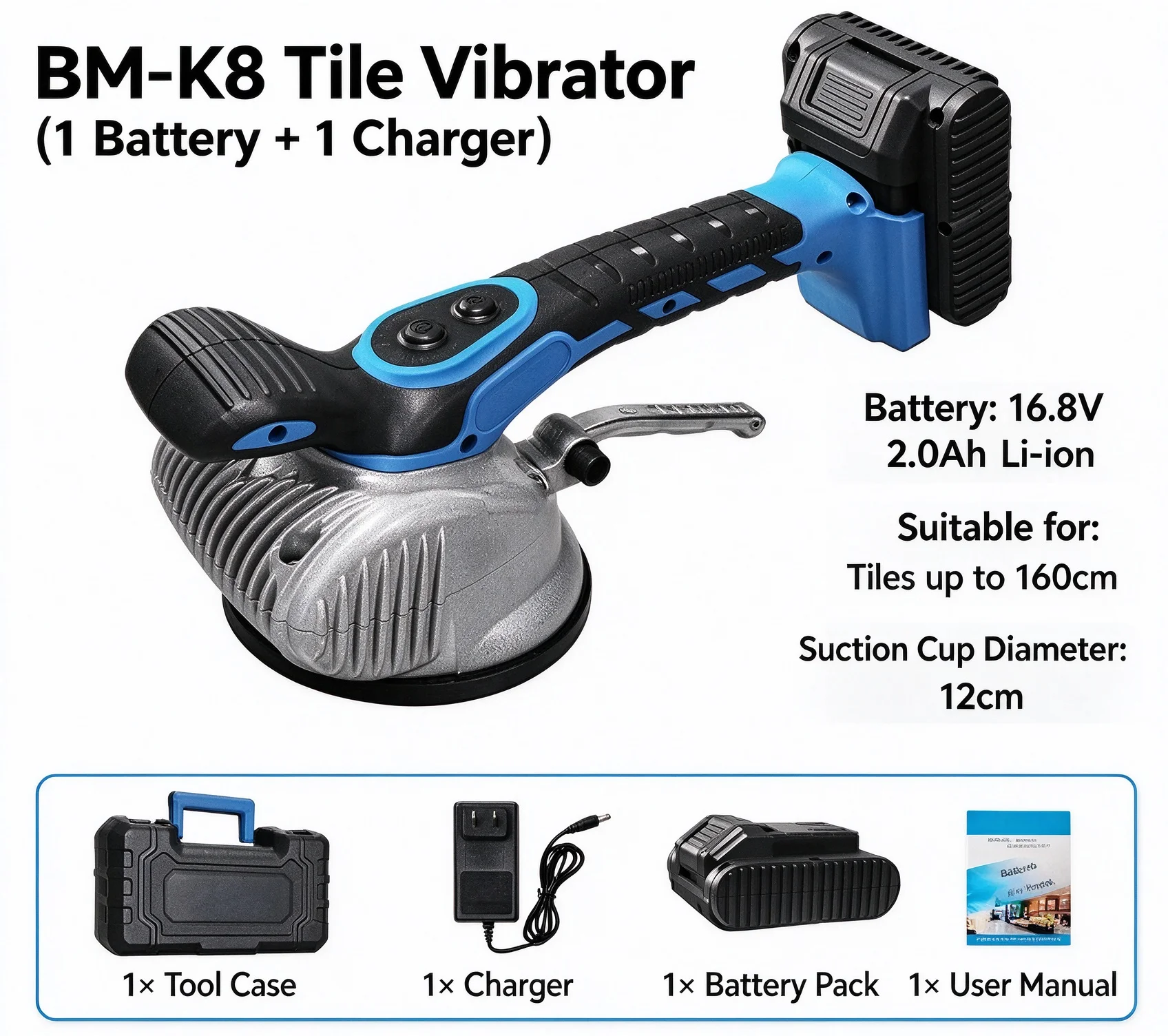 BM-K8 Cordless Tile Vibration Leveling Machine 16000RPM Electric Tile Suction Vibrator for Wall Floor Tile Installation