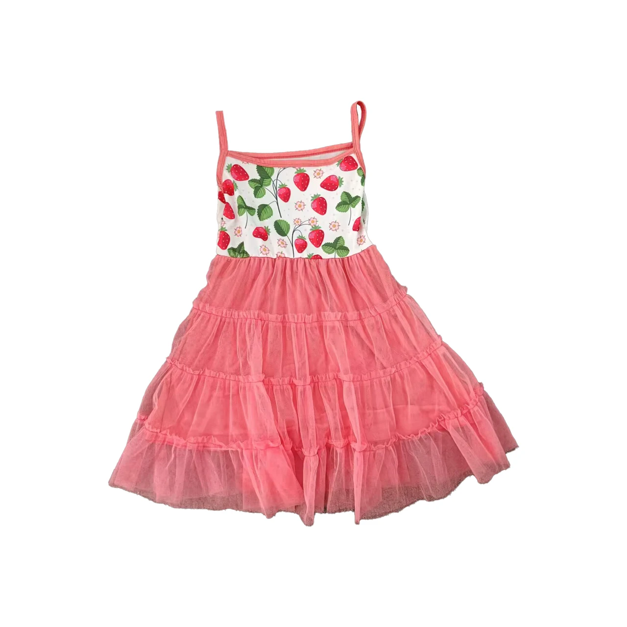 Wholesale Girls Flamingo Dresses Summer Party Cute Strawberry Tutu Dresses For Girls Kids