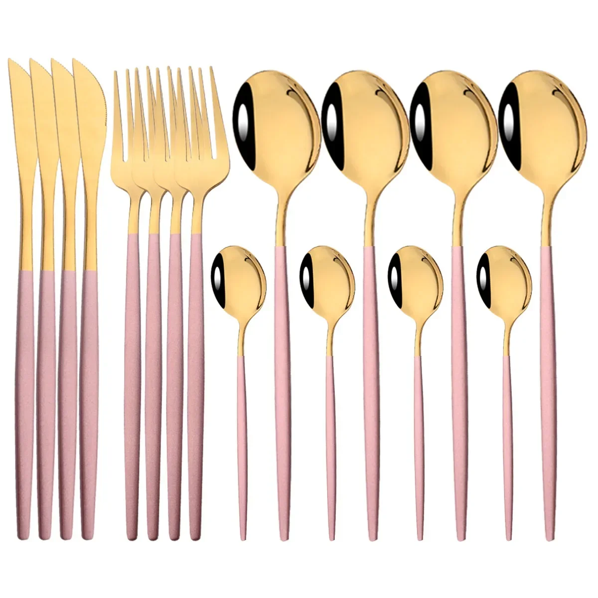 

16pcs Pink Gold Dinnerware Tableware Set Mirror Stainless Steel Cutlery Kitchen Knife Fork Spoon Restaurant Wedding Flatware Set