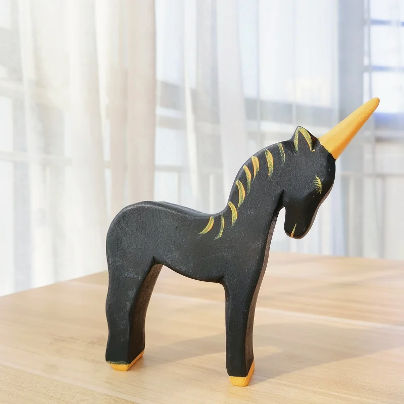 Giocattoli Montessori in legno di unicorno per bambini Handcarft grandi animali fatti a mano figura cognizione giocattoli educativi precoci per bambini