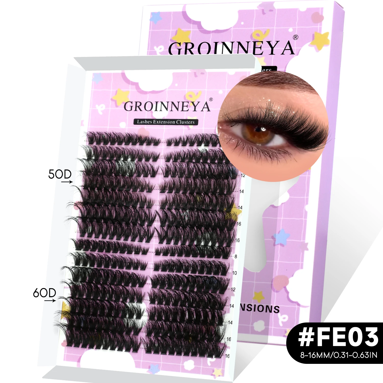 GROINNEYA Wimpern-Cluster-Set mit natürlichen Katzenwimpern, Wimpernbindung und Versiegelung, Cluster-Set, geflügeltes Ende, Auge, längliches DIY zu Hause – Detail 9