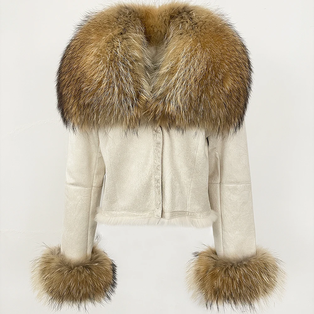 MENINA ナチュラルアライグマキツネの毛皮のコートの女性 2025 新しい秋冬ショートスエード服ファッション暖かいウサギの毛皮のライナージャケット女性