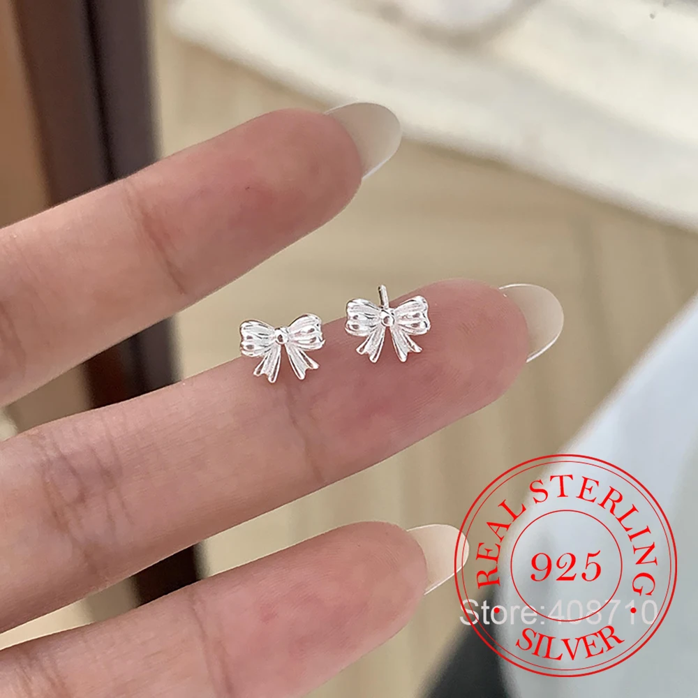 

925 Sterling Silver Cute Bowknot Butterfly Stud Earrings For Woman Christmas Gifts Piercing Jewelry Aretes De Mujer Party Gifts