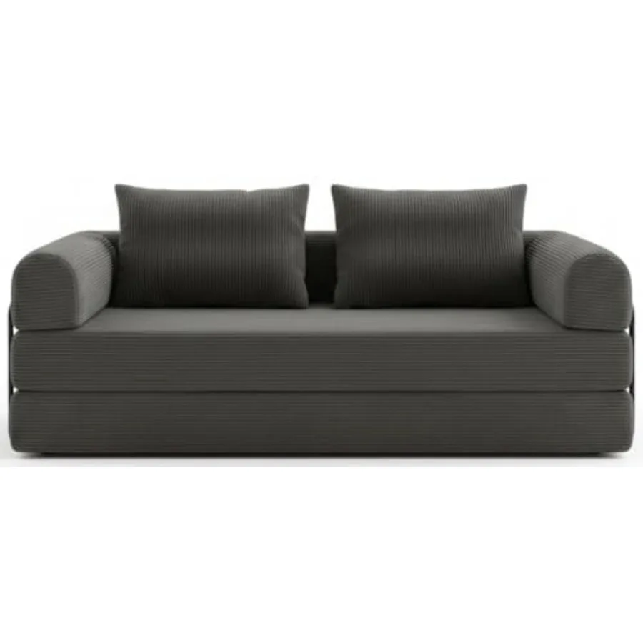 Living room convertible corduroy sofa bed with ottoman, 5-in-1 folding floor mattress couch, beige corduroy futon with storage