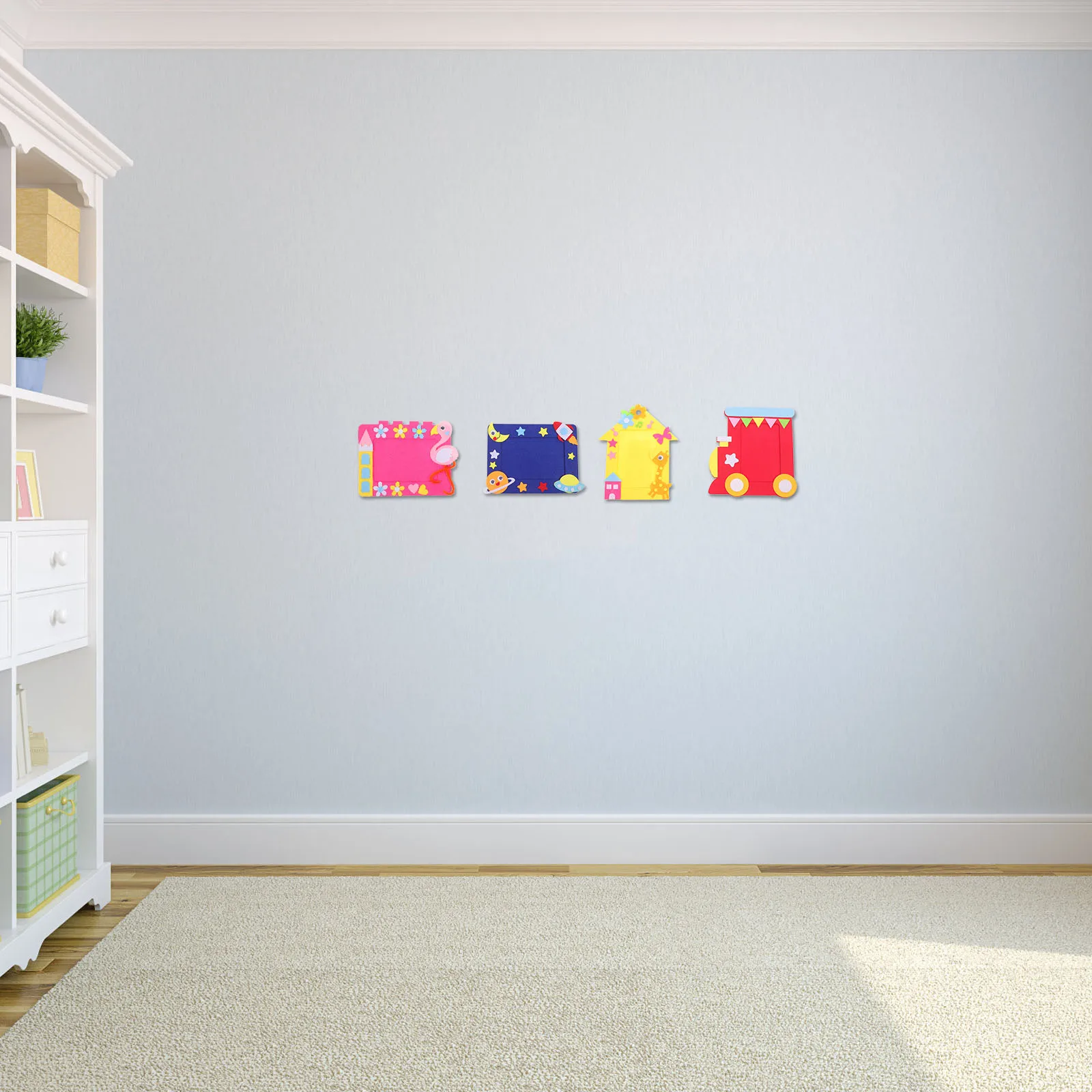 

4Pcs DIY Non-Woven Photo Frames Hand-Eye Coordination Craft for Kids Colorful Cartoon Picture Frame Desktop Decoration