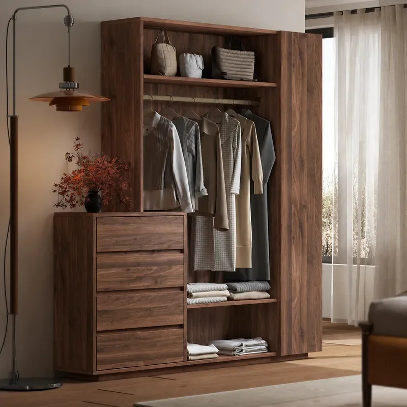 Medieval Style Bedroom Chest Cabinet with Coat Rack Integrated Dust Proof Glass Door Multi Functional Wall Storage Floor