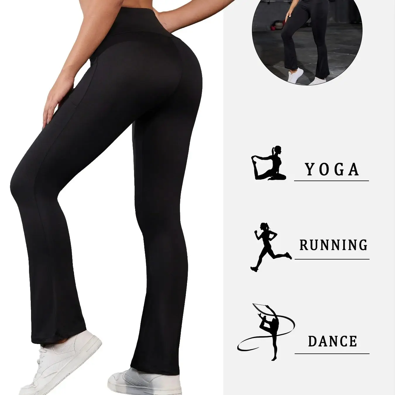 

Women's Super Soft Flare Pants with Pockets High Waisted Tummy Control Workout Yoga Push Up Gym Fitness Leggings Bell Bottoms