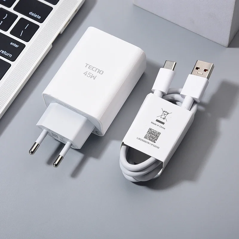 For Tecno 45W Fast EU Quick Charge Power Adapter USB Type C Cable For Tecno Spark 30 20 10 Pro+ Camon 20 30S 40 Pro Pova 6 5