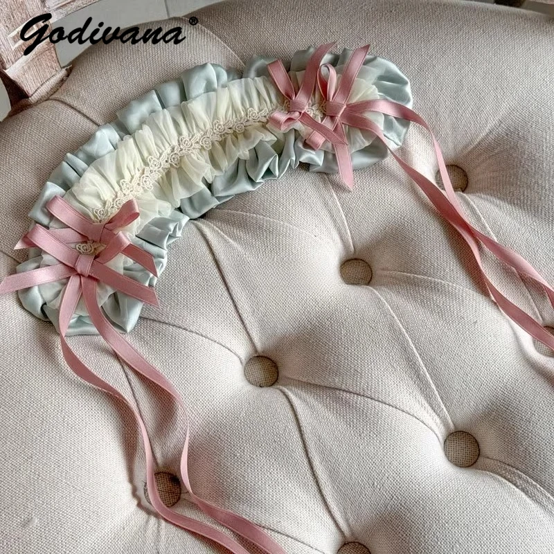 Original Lolita Color Matching Handmade Headband Sweet Girl Women's Cosplay Accessories Bow Satin Hairband Headwear