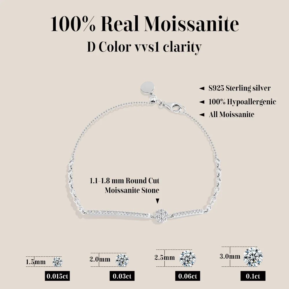 QIBAOKU Moissanite Bracelets Original S925 Sterling Silver Adjustable Women’s Bracelet Simple Fine Jewelry Birthday Gifts 2026