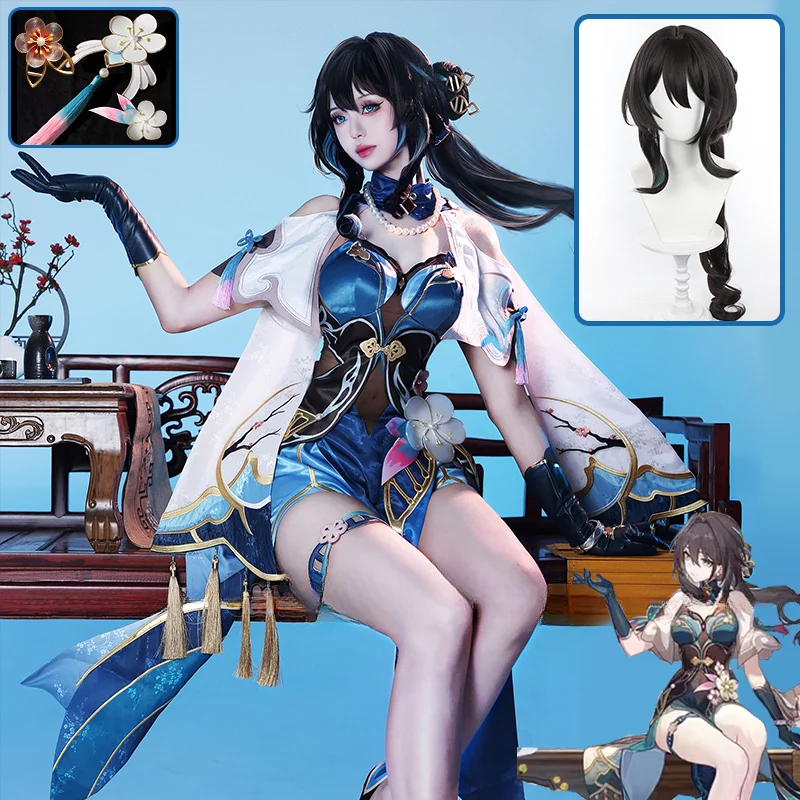 Honkai Star Rail Ruan Mei Cosplay Costume Wig Dress Uniform Earrings Headwear Satins Fabric Set Scholar Genius Society Halloween