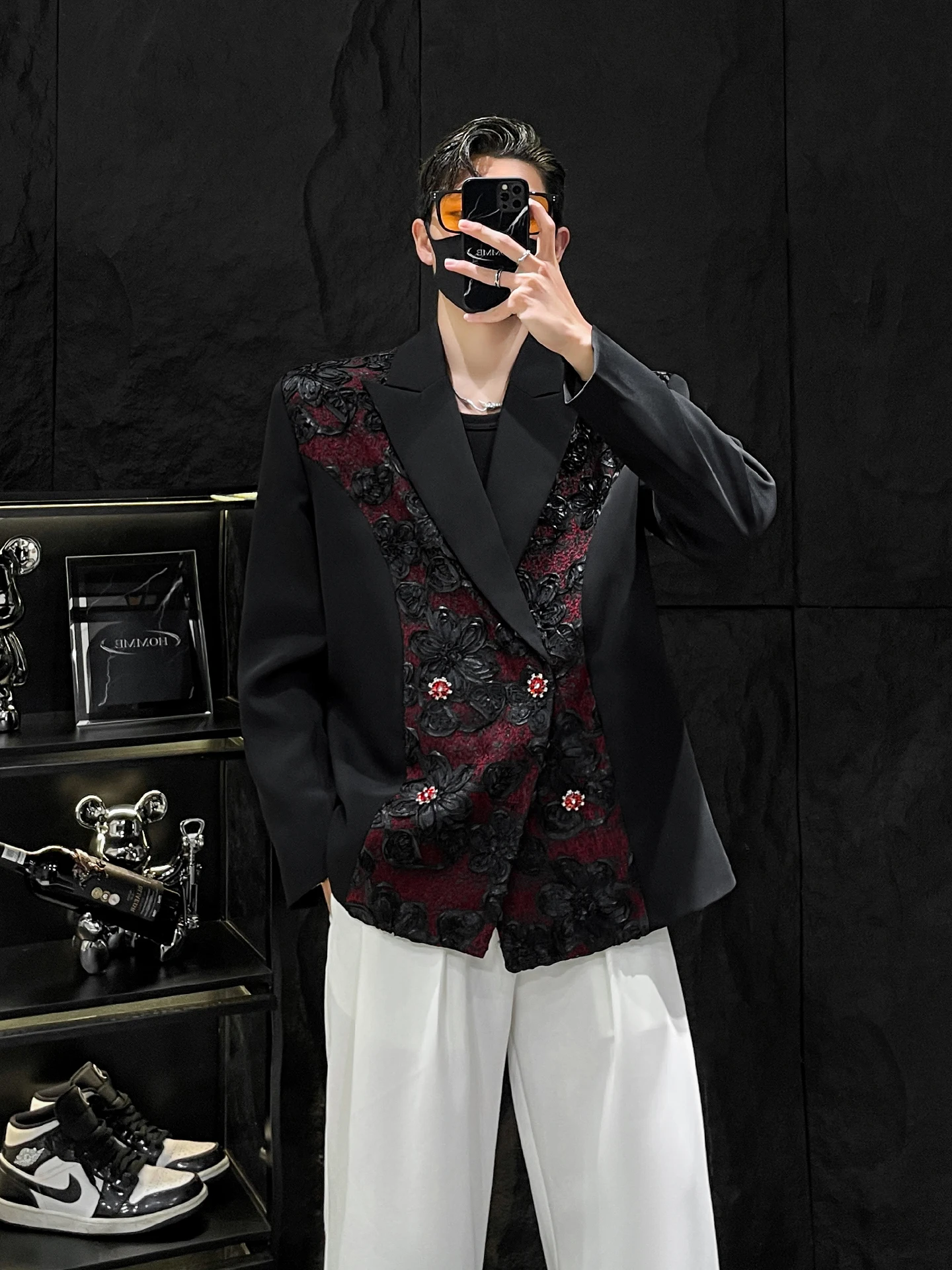 

Casual Embroidered Suit Jaet for Men HOMME No Limit Mirror Stereo Rose Flower Splicing Performance Lightweight Luxury West ...