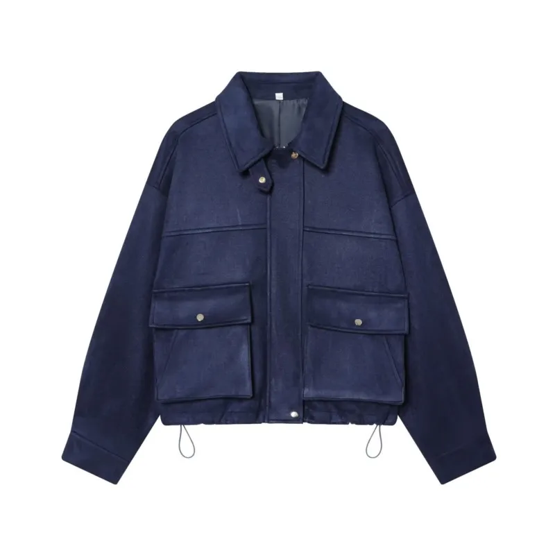 

Spring Women Leather Jacket with Zipper Pocket Long Sleeve Turn Down Collar Short Jacket Causal Female Tops