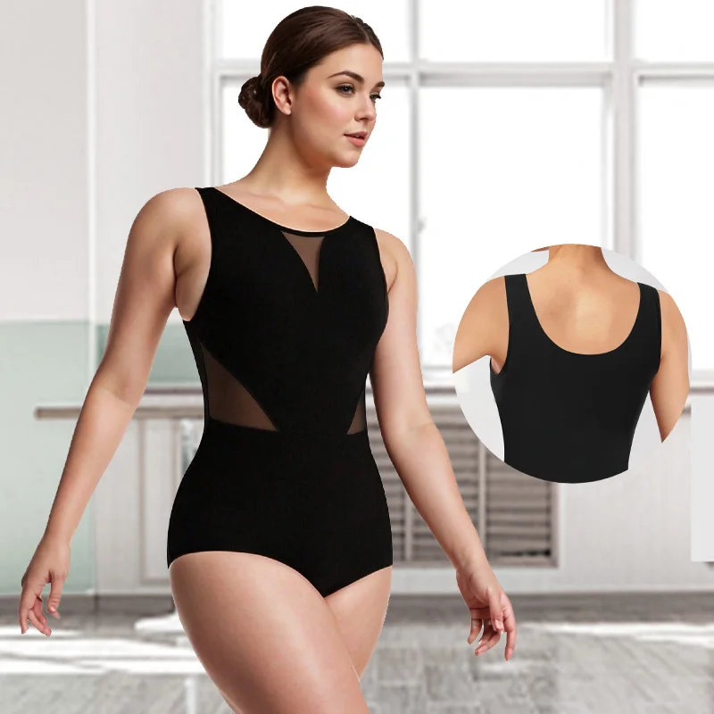 Justaucorps de danse de ballet sans manches pour femmes pour débardeurs de gymnastique pour adultes avec maille à la taille et justaucorps de danse à doublure douce