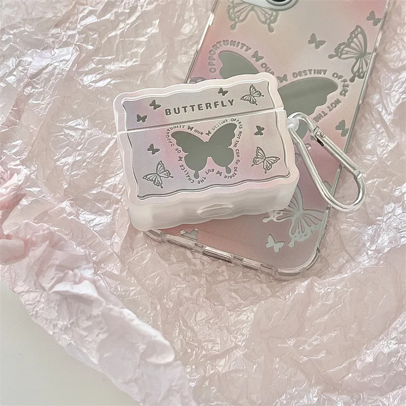 حافظة غطاء لينة من البولي يورثين الحراري لسماعات Airpods ، مرآة فراشة وردية ، حافظة سماعة بلوتوث ، AirPod Pro 2 ، AirPods 3