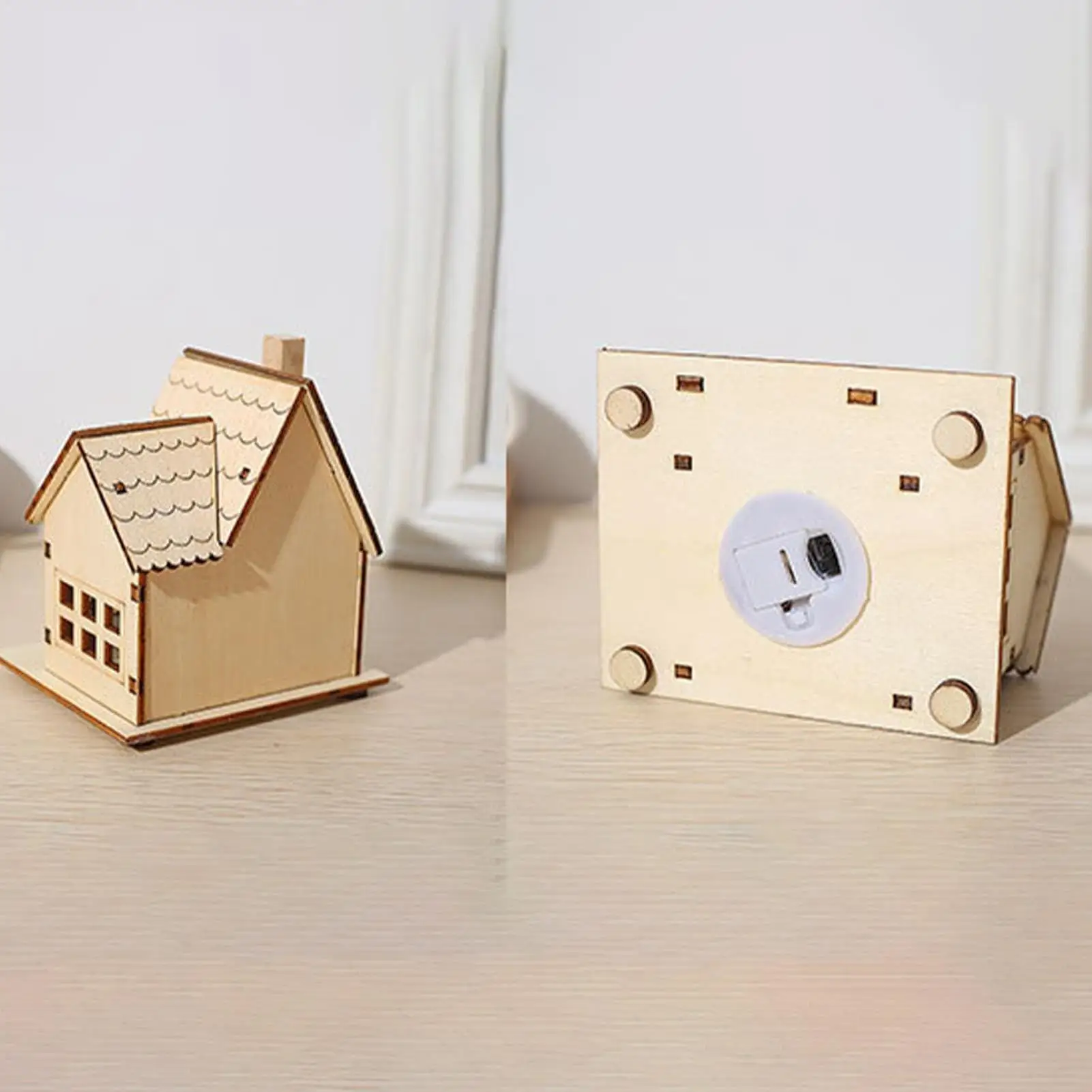 3PCS Wooden Village Houses LED Table Christmas Cabin Farmhouse Desktop Ornament Mini Wooden House for Holiday Home Decoration
