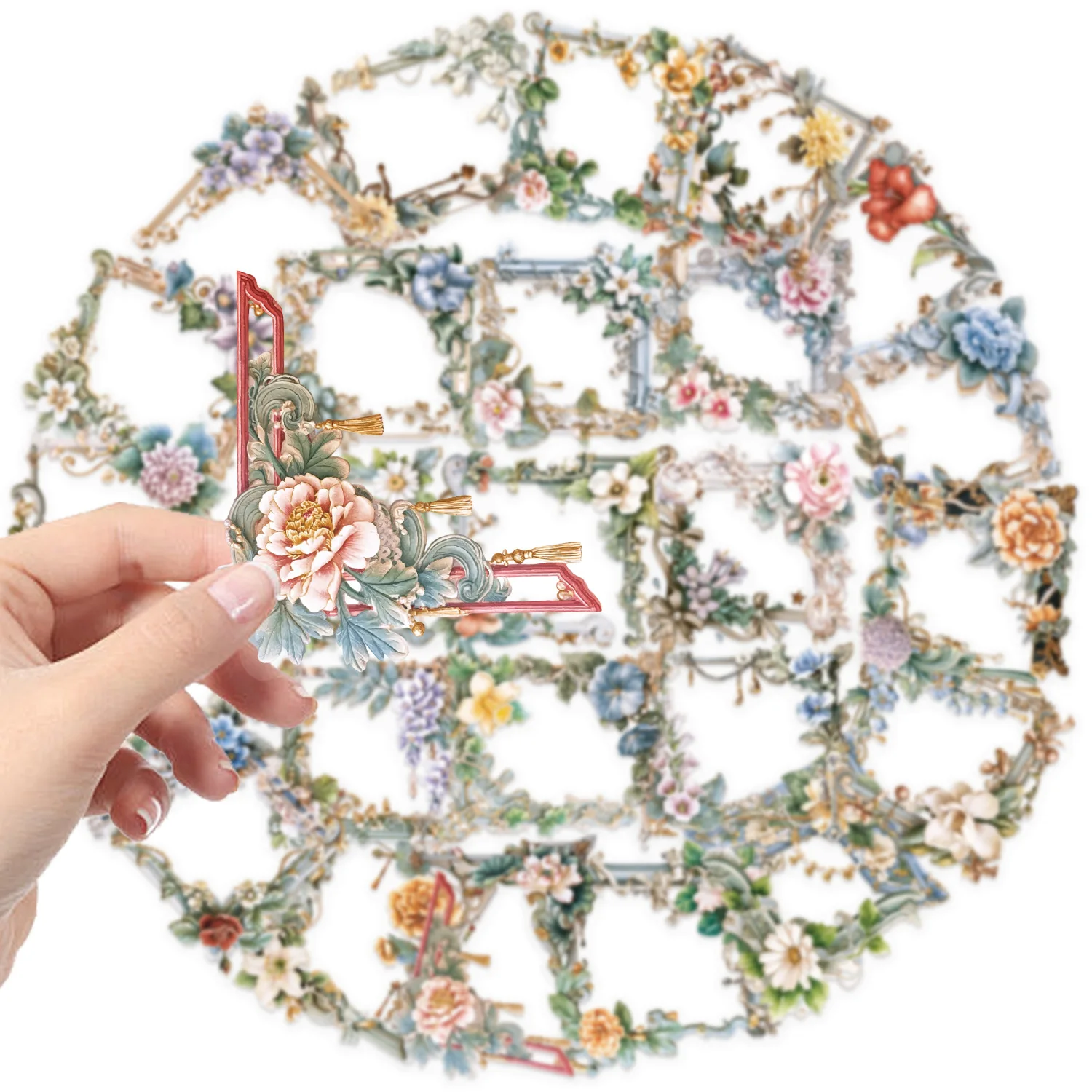 50/100 PCS Transparent PET Cartoon Flower Picture Frame Sticker Pack Waterproof Decorative Guitar Notebook Stickers