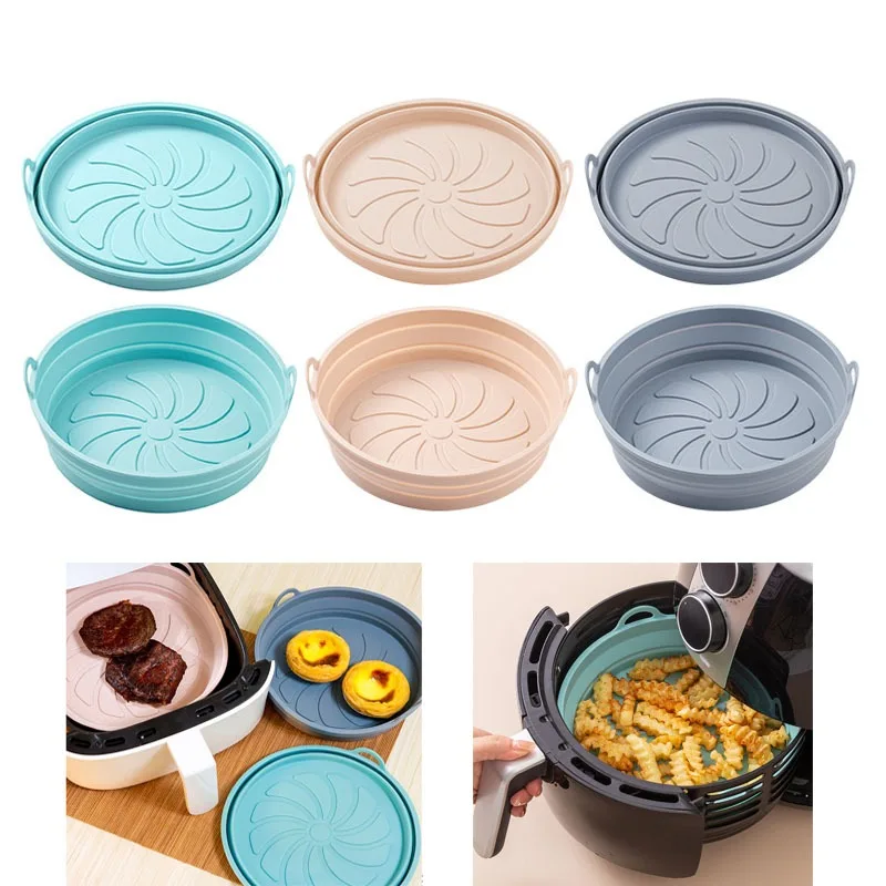 Plaque de cuisson ronde et pliable en silicone pour friteuse à air, pot optique réutilisable, doublure carrée, ustensiles de cuisson