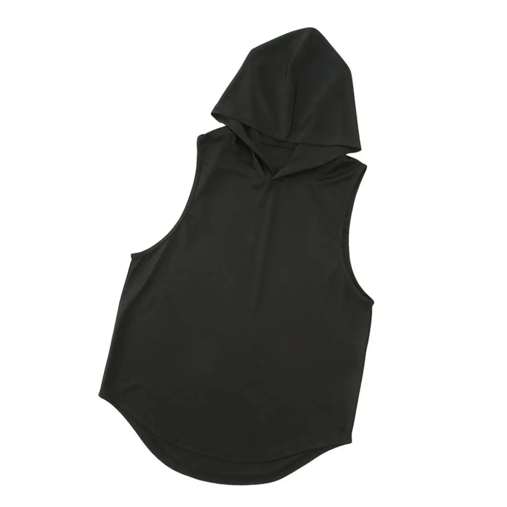 

Men Sport Vest Thin Breathable Loose Hooded Quick-drying Solid Color Lightweight Stretchy Basketball Jogging Gym Training Tee