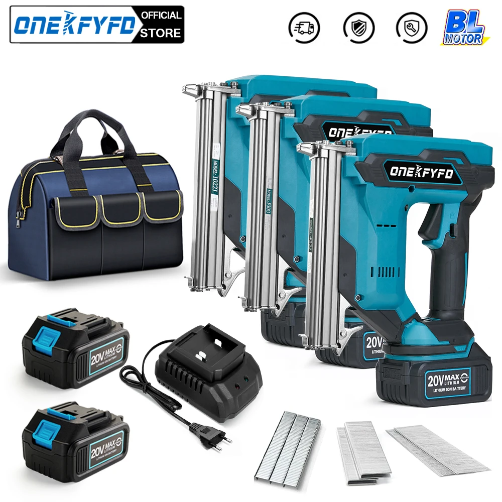 F30/422/1022 Straight U Staples Brushless Wireless Cordless Electric Nail Gun Stapler Nailer + 1set Nails for Makita 18V Battery