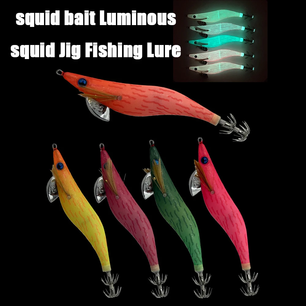 UV-Leuchtender Holz-Garnelen-Tintenfisch-Köder 3.0 # 3.5 #   Sinkender Köder mit Rasselperlen für Tintenfisch, Kraken und Seepferdchen, Meeresfischköder 21g