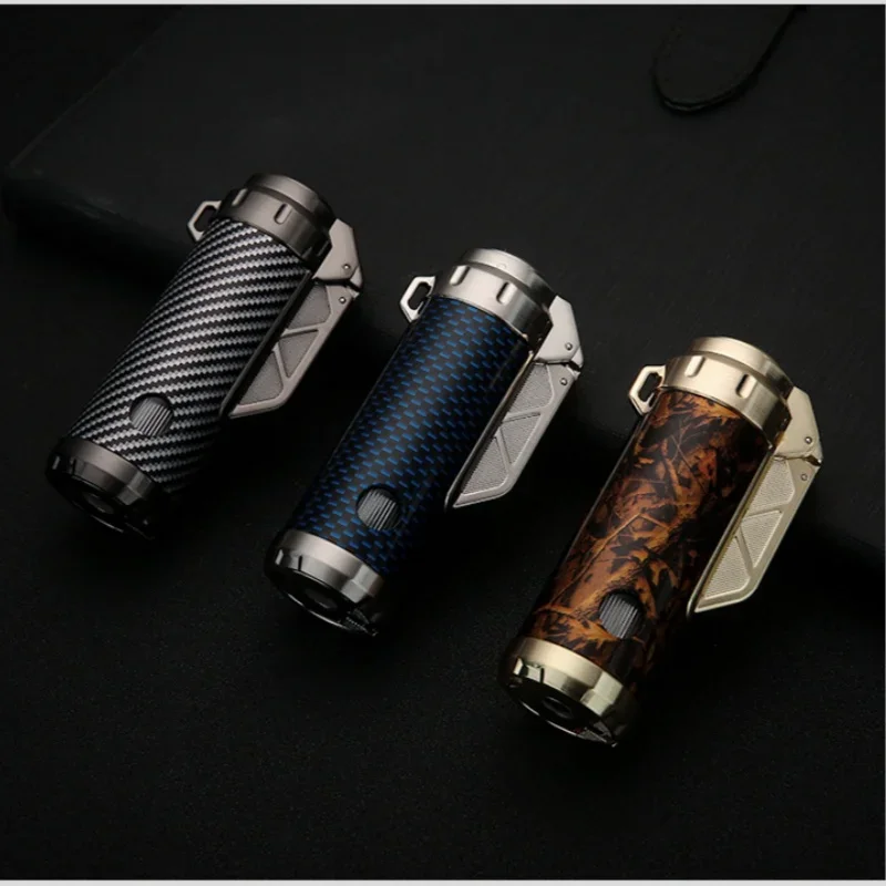 HONEST Zinc Alloy Windproof Three Jet Flame Butane Gas Lighter Visible Gas Window Hidden Cigar Knife Cigar Lighters Smoking Gift