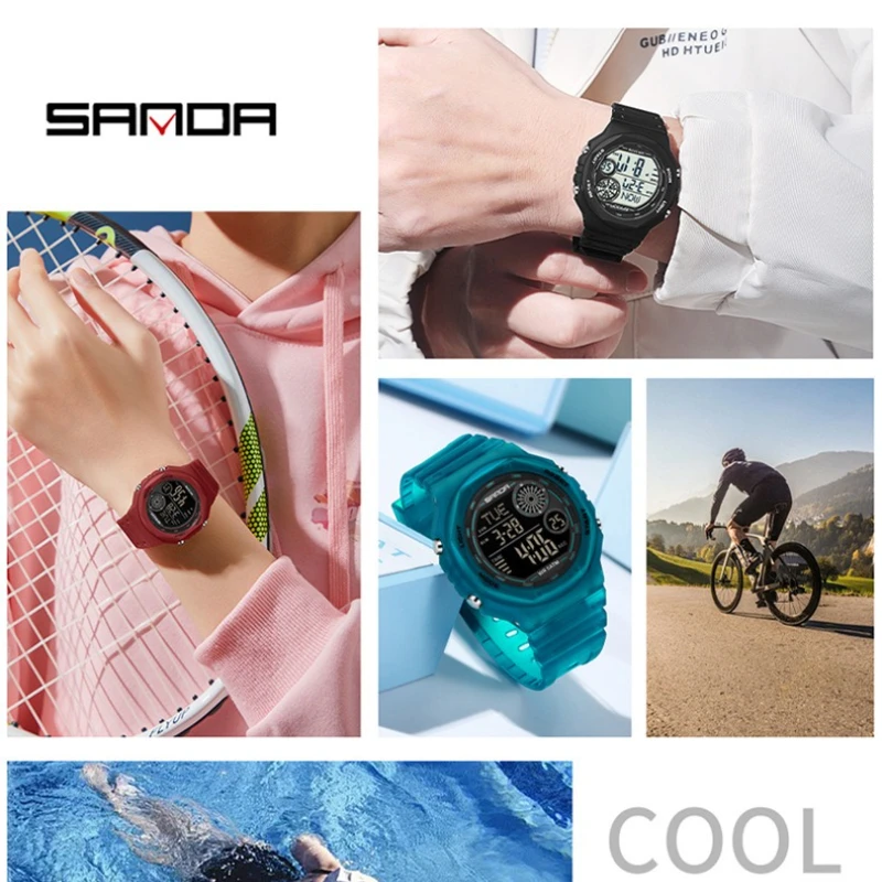 SANDA 6259 ساعة إلكترونية للشباب رياضية متعددة الوظائف مقاومة للماء كرونوغراف تقويم كامل ساعة رجالية Reloj Hombre