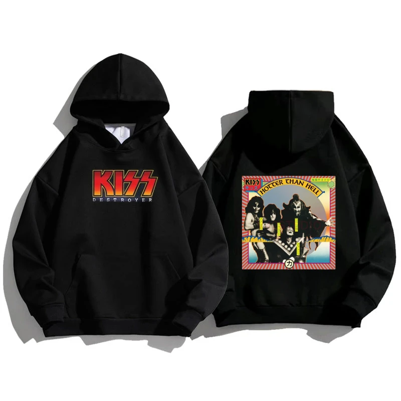 

2025 European and American Trend Rock Band Graphic Printed Hoodie sweatshirt Women's Retro Cotton Jumper Fleece Thermal Men Top