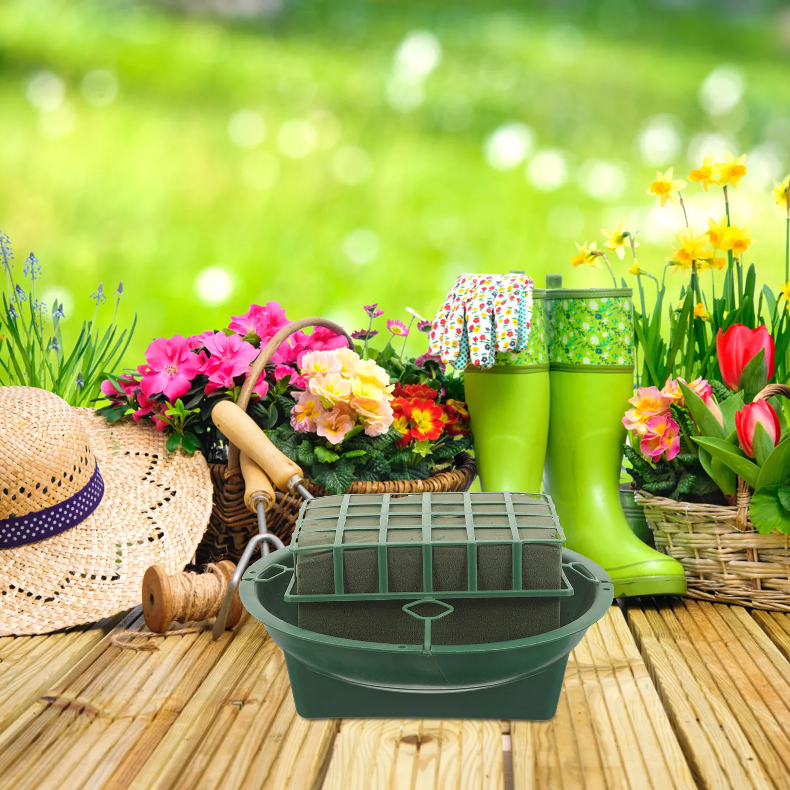 

Floral Foam Cage Flower Arrangement Mud Stand Green Plastic Circular Bowl Lightweight Compact Size Design Suitable for Home Shop