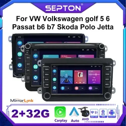 SEPTON Uniwersalne radio samochodowe do VW Volkswagen Golf 5 6 Passat B6 B7 Skoda Polo Jetta Android Carplay GPS 7 