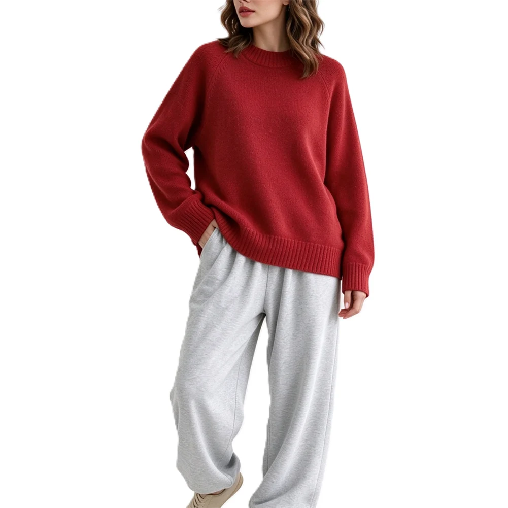 Women Loose Round Neck Thick Knit Pullover Sweater