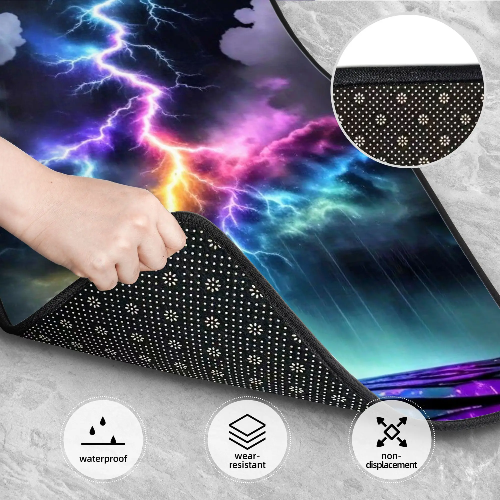 4pcs Electric Storm Printed Vehicle Floor Mats, Full Front& Rear Mats, Fit For Tesla, For BMW, Jeep And Cyber Trucks Automobiles view 2