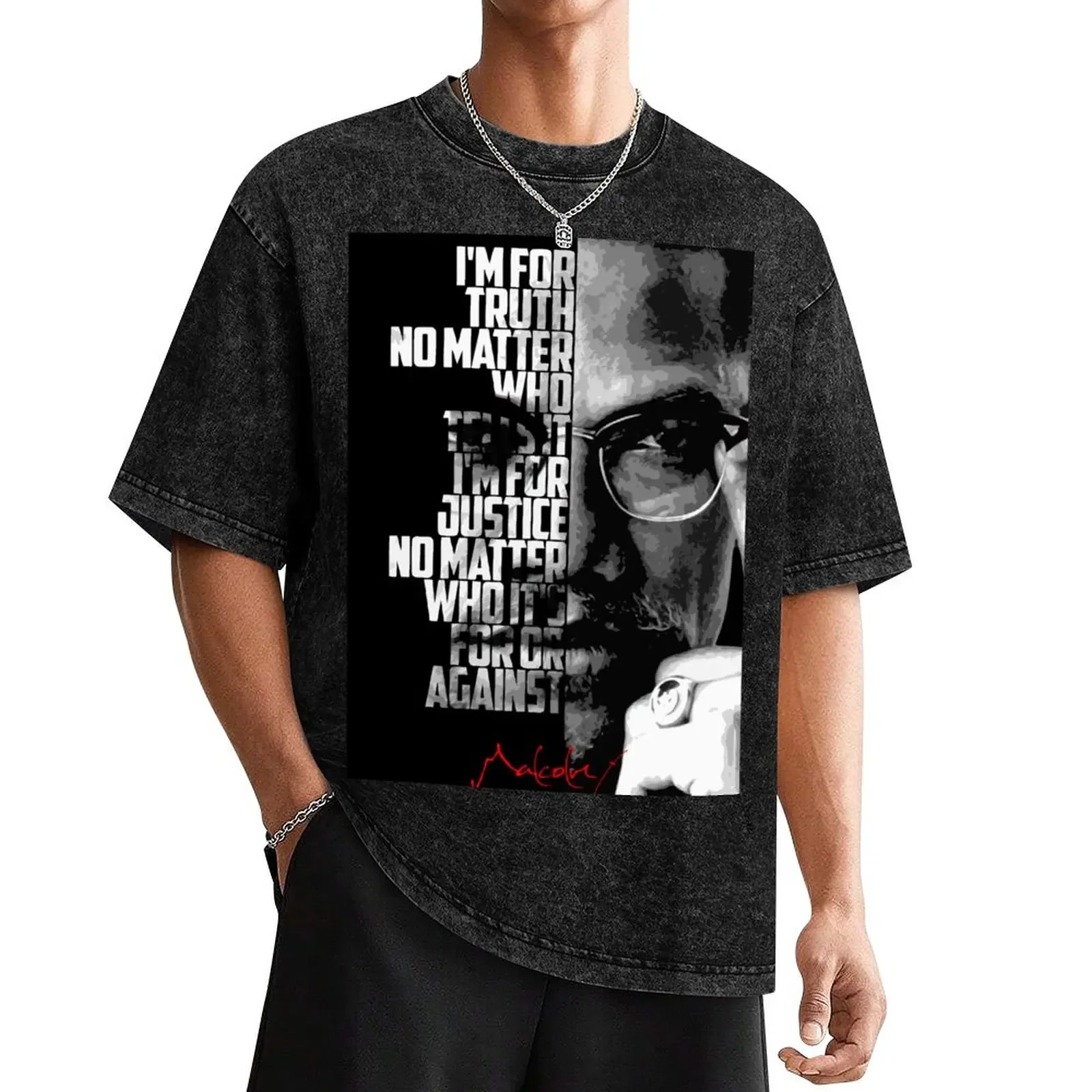 

Black and white Malcolm X quote poster T-Shirt tops custom shirt baggy shirts compression shirt men