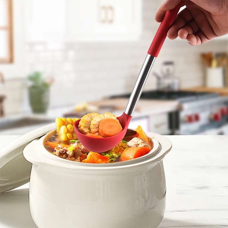 1Pc Silicone Kitchen Utensils Turner For Kitchen Cooking Tools Ladle Non-stick Cookware Stainless Steel Kitchen Accessories