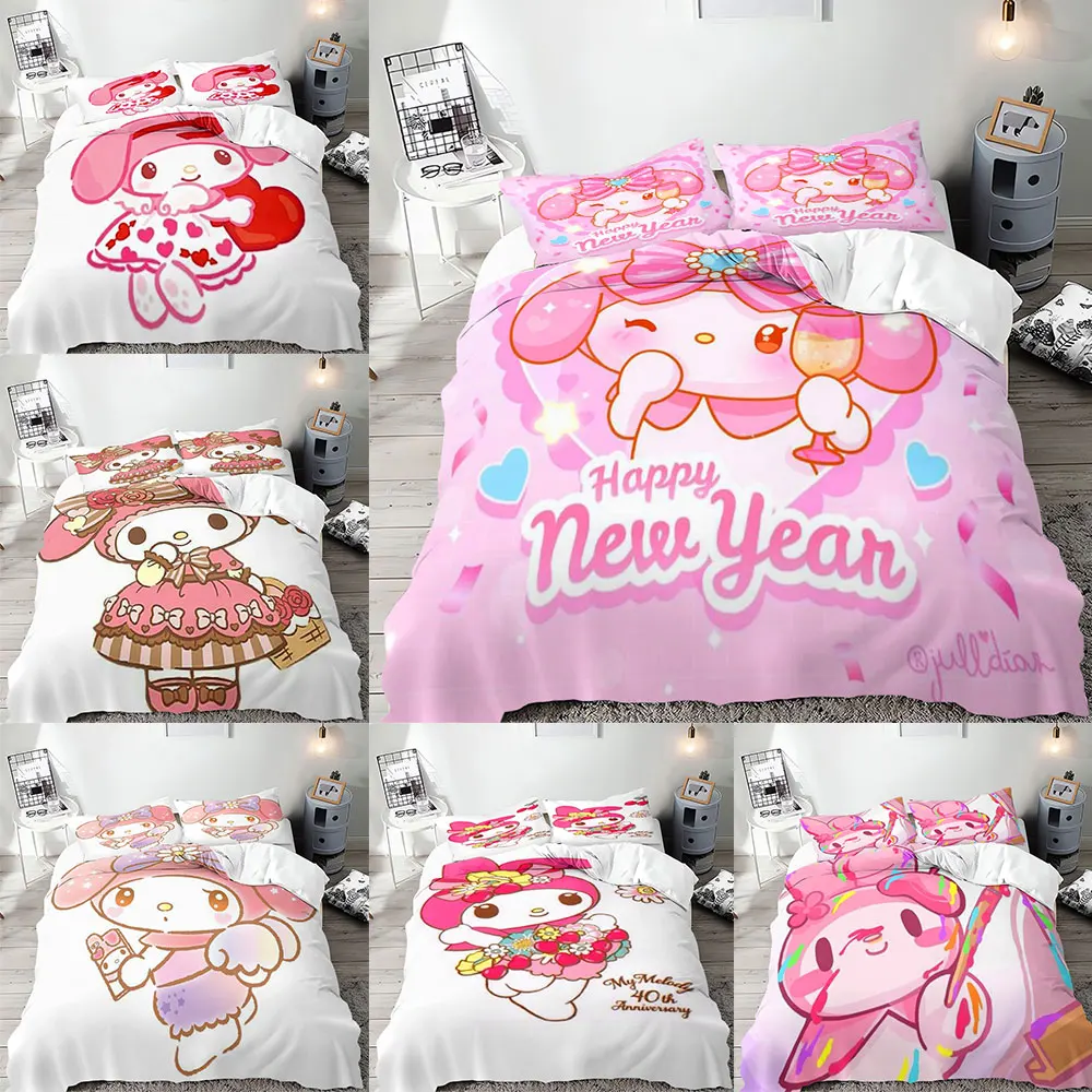 

My Melody Print Bedding Sets Sanrio Comforter Cover Bed Cover Duvet Cover Pillow Case 2-3 Pieces Sets Teenagers Children's Gifts