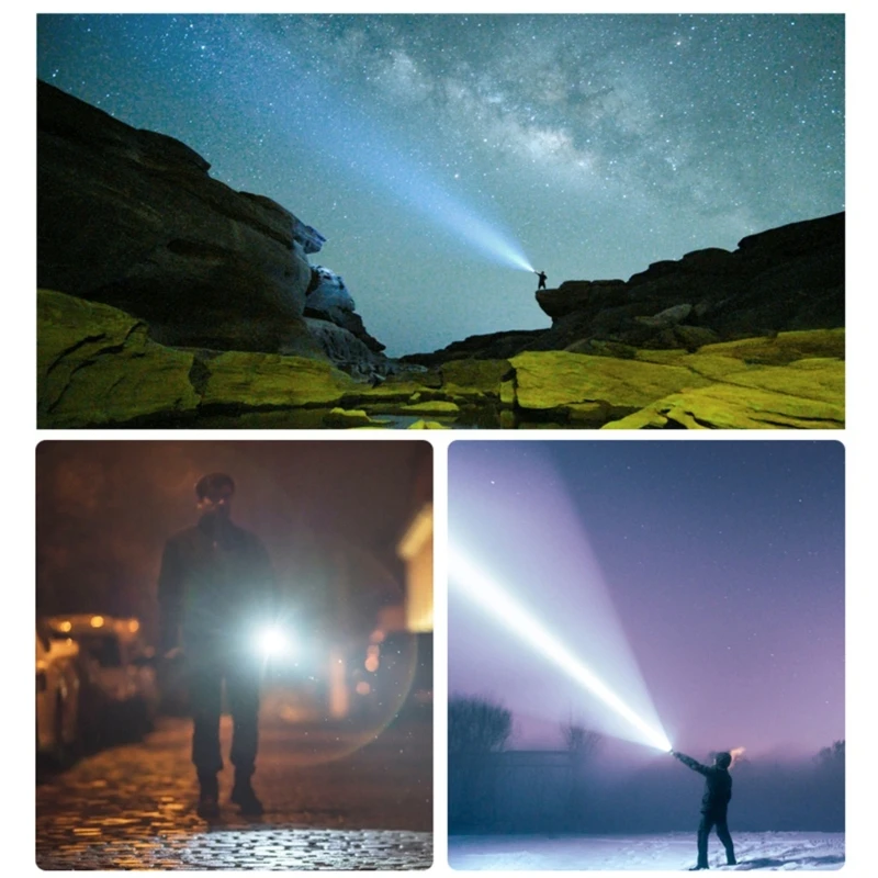 Rechargeable Hiking Camping Flashlight Rechargeable LED Searchlight Powerful Flashlight Outdoor Bright Emergency Torch