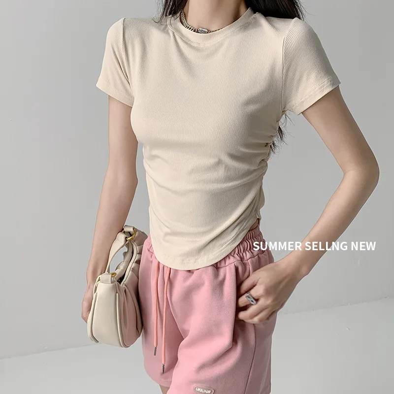 

Round Neck Short-sleeved T-shirt for Women with Short Slim Summer Tops for Women with Hot Girls' Base Shirts